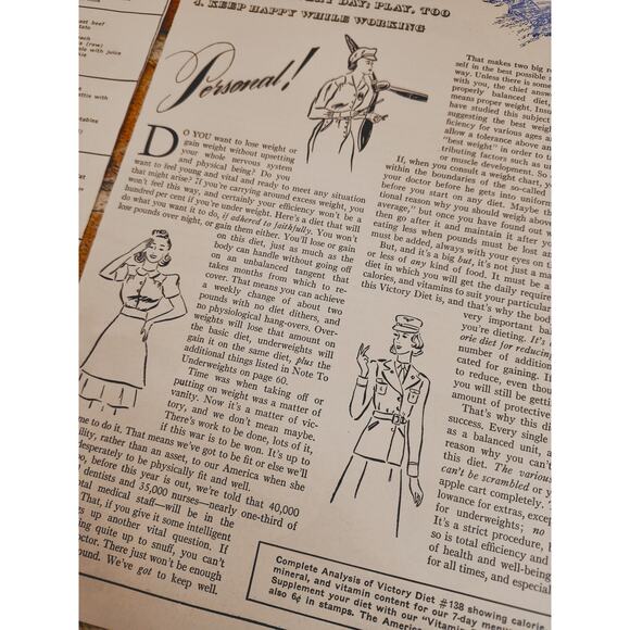 1942 Vtg "Victory Diet &‎ Rules" WWII Patriotic Food Rationing Guide Clipping - Picture 10 of 13